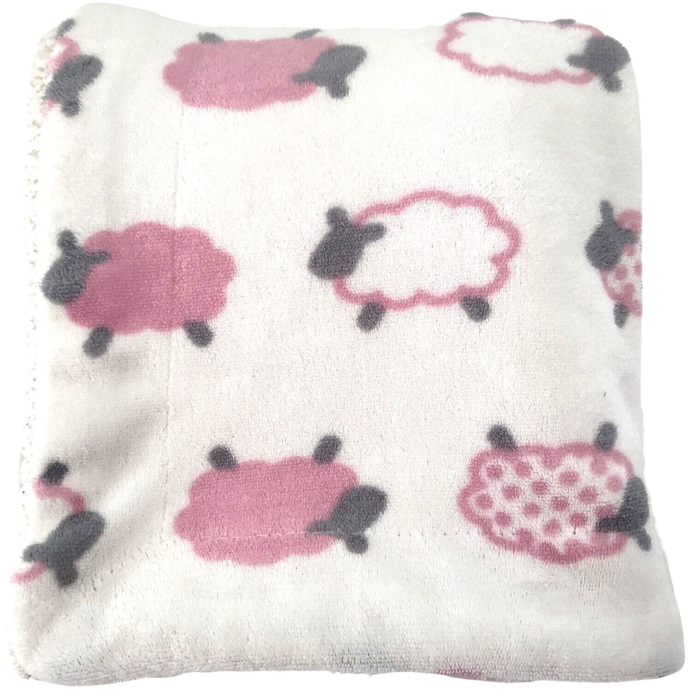 White Gray Pink Sheep Lamb‎ Plush Baby Blanket Sherpa Unbranded Lovey 30x40 Girl